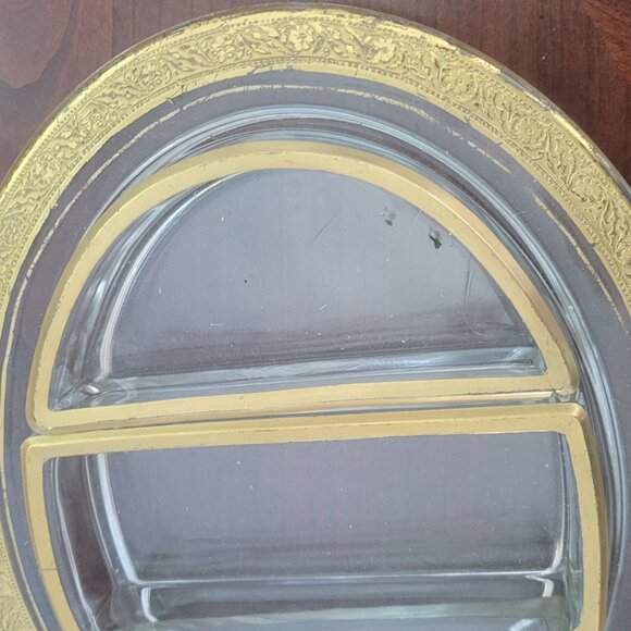 Vintage Gold Trimmed Glass 4-Piece Divided Serving Platter Tray - Picture 4 of 9
